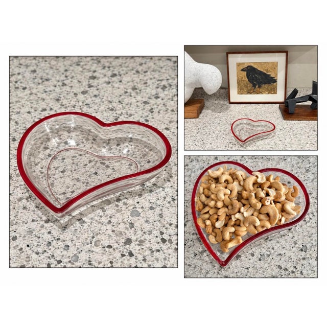 Red Vintage Crystal Glass Heart Dish or Bowl From Germany, 7.5” Wide For Sale - Image 8 of 8