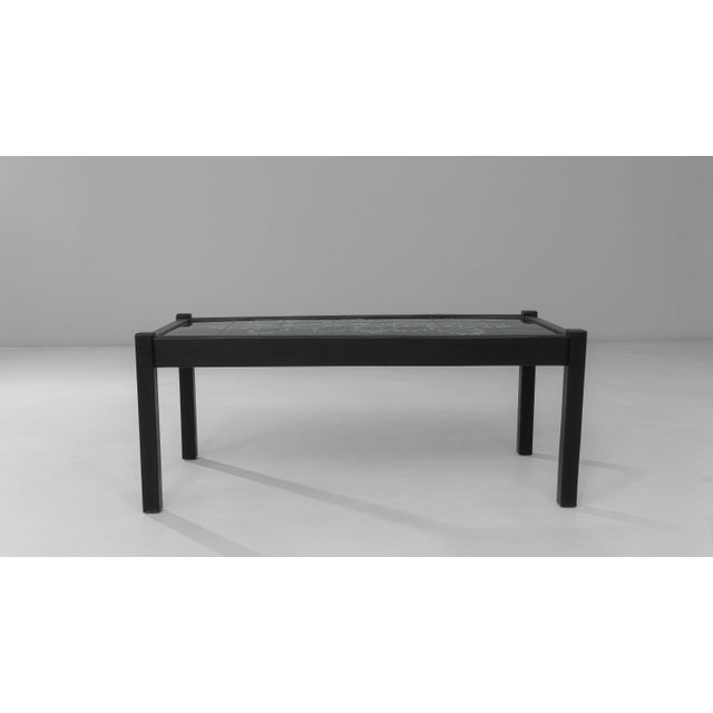 French Provincial 20th Century French Wood Black Patinated Coffee Table With Leaf Ceramic Top For Sale - Image 3 of 18