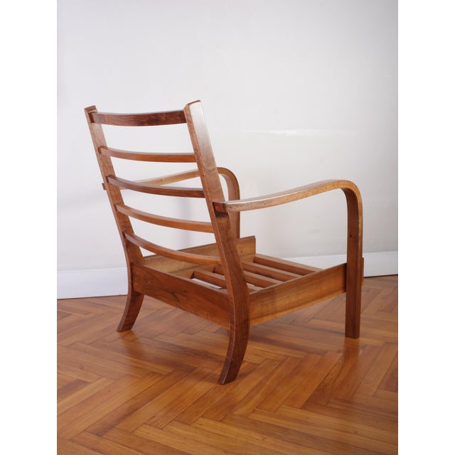 Brown Art Deco Upholstered Walnut Lounge Chair, 1930s For Sale - Image 8 of 18