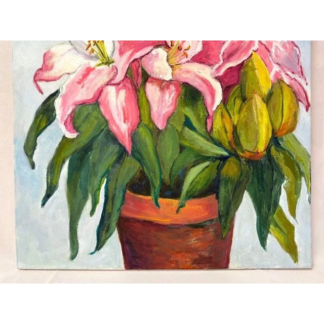 Square Impasto Floral Painting of Lilies For Sale In New York - Image 6 of 18