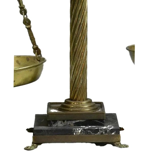 Vintage Italian Marble & Brass Double Apothecary Scales For Sale - Image 4 of 6