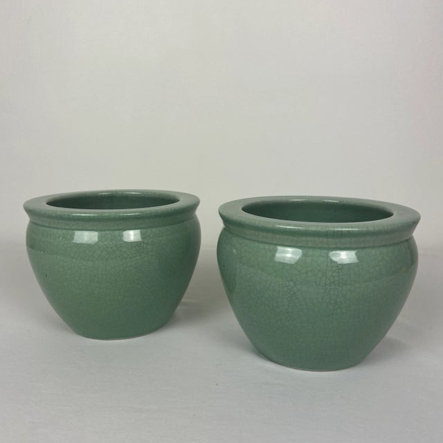 1980s Small Crackled Celadon Fish Bowls - a Pair For Sale - Image 9 of 9