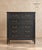 A beautifully updated vintage Drexel solid wood highboy, refinished in a sophisticated charcoal blue with elegant gold-...