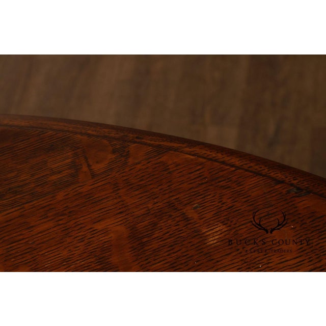 Antique 57" Round Oak Pedestal Dining Table With Carved Claw Feet For Sale - Image 17 of 18