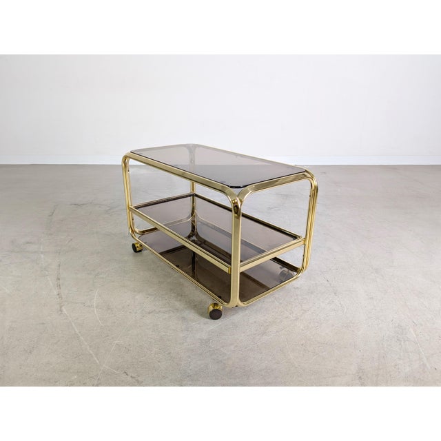 Mid-Century Modern Serving Trolley in Brass and Glass, Italy, 1970s For Sale - Image 6 of 10