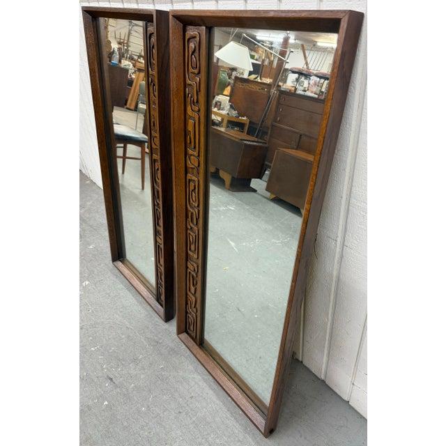 Mid-Century Modern Mid-Century Modern United Tiki Walnut Mirrors - Set of 2 For Sale - Image 3 of 5