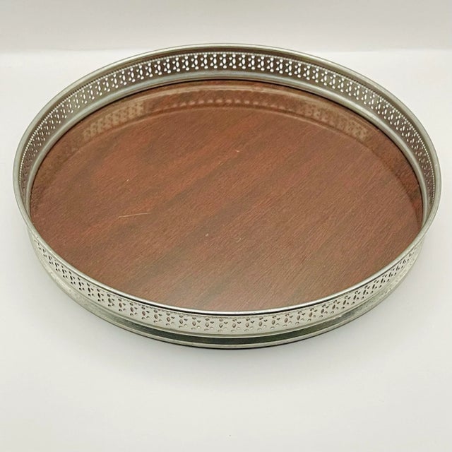 Vintage Silver Plate Formica Round Tray For Sale - Image 4 of 5