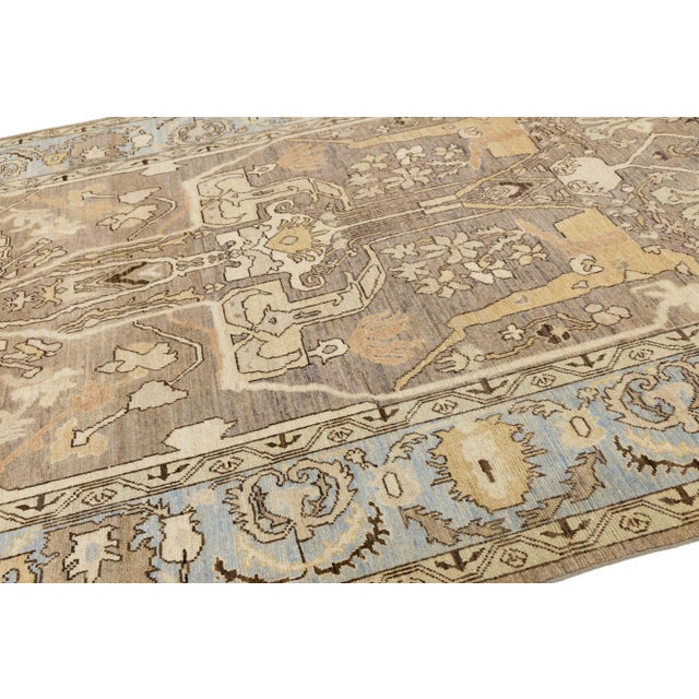 Modern Oushak Style Allover Wool Rug Hand Knotted in Light Brown For Sale - Image 4 of 9