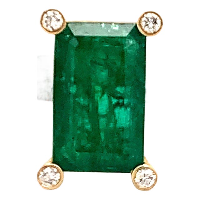 Natural Emerald Diamond Ring 14k Gold 4.37 TCW GIA Certified For Sale
