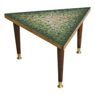 Mexican Green Mosaic Triangular Side Table by Genaro Álvarez, 1960s For Sale