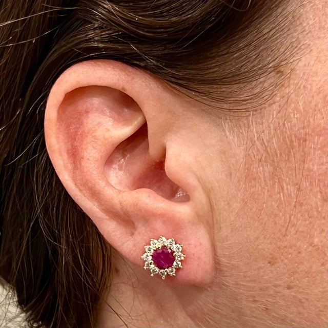 Natural Ruby Diamond Earrings 14k Yellow Gold 2.20 TCW Certified For Sale - Image 14 of 16