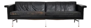 Large Danish Sofa in Leather with Chrome Legs and Teak Ends