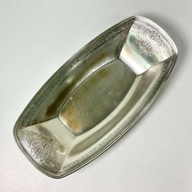 Art Deco Early 20th C. Antique Art Deco English Chippendale Silverplate Bread Tray or Relish Dish. For Sale - Image 3 of 12