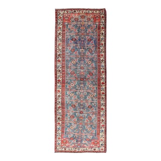 Antique Persian Bidjar Rug With Large Floral Motifs in Blue, Red, and Ivory For Sale
