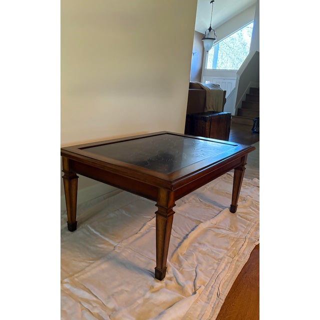 Italian 1990s Italian Provincial Coffee Table With Inset Brass Top, in the Style of Theodore Alexander For Sale - Image 3 of 12