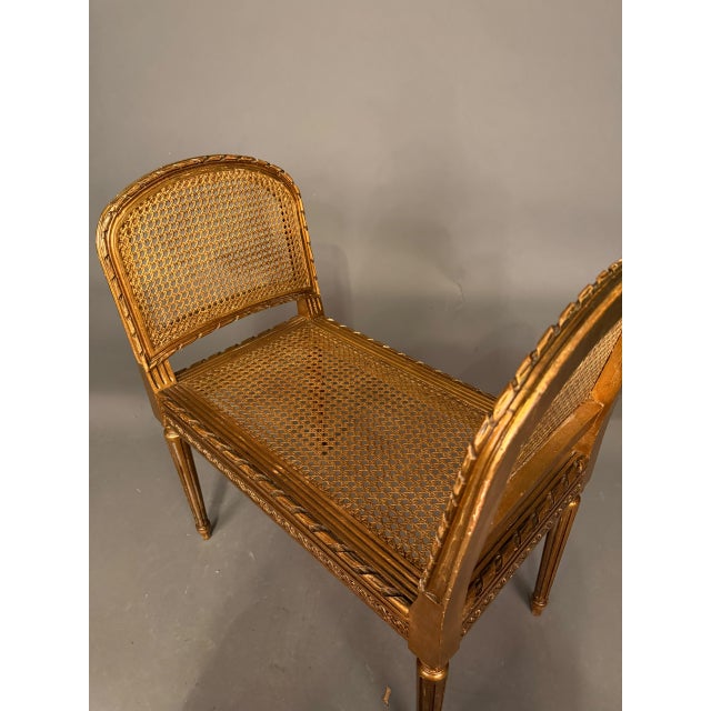 19th Century French Louis XVI Style Gilded Bench With Cane Seat and Side Armrests, Circa 1890 For Sale In Indianapolis - Image 6 of 10