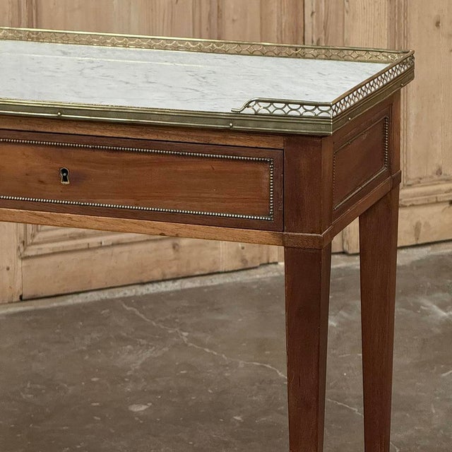Antique French Louis XVI Rectangular Mahogany Side Table With Carrara Marble Top and Brass Gallery For Sale In Dallas - Image 6 of 15