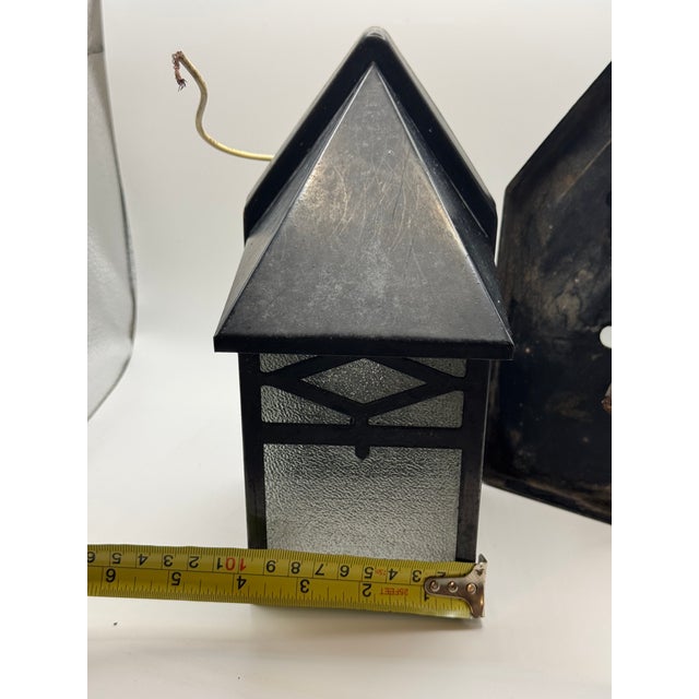 Vintage Arts Crafts Porch Sconces Pair Mid Century Lights Frosted Glass Lamps Cottage Arts and Crafts - a Pair For Sale - Image 9 of 14