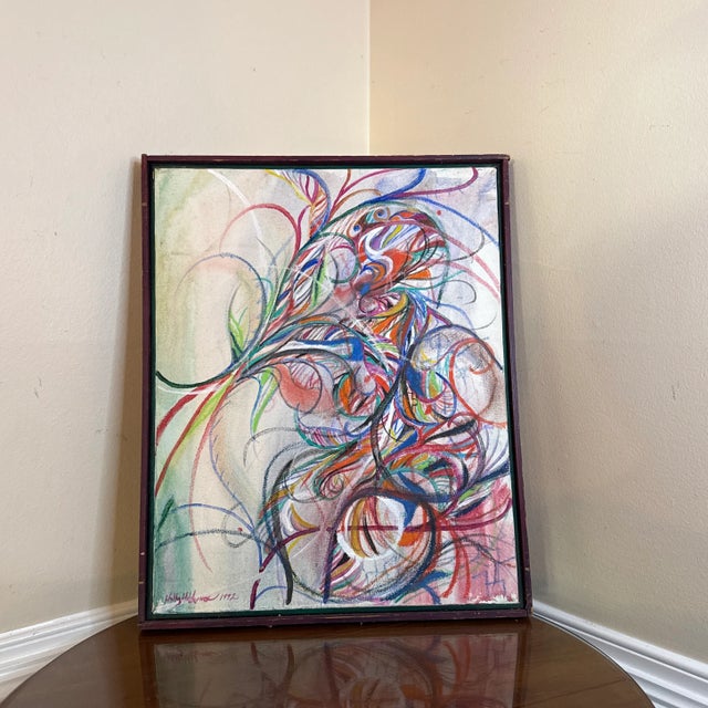 1970s 1970s Vintage Colorful Abstract Expressionist Painting Signed Amy ~ Framed For Sale - Image 5 of 9