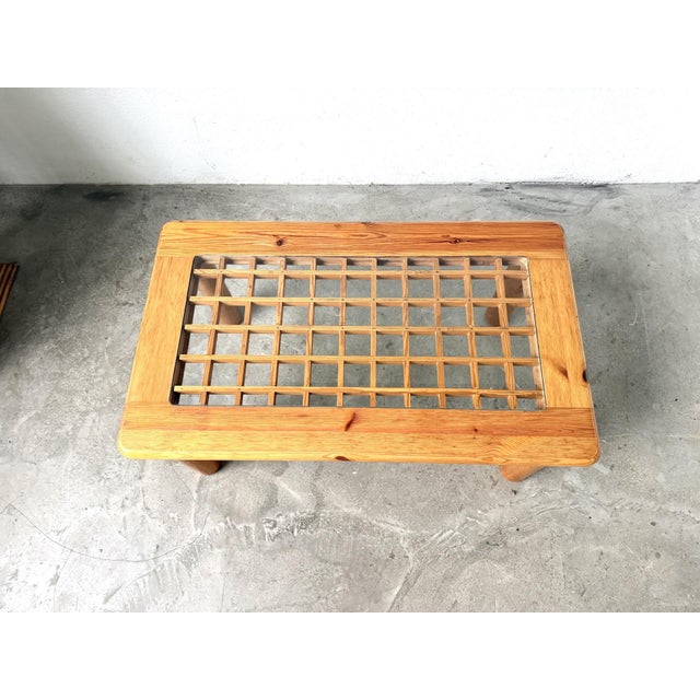 Scandinavian Coffee Table in Pine and Glass, 1970s For Sale - Image 9 of 12