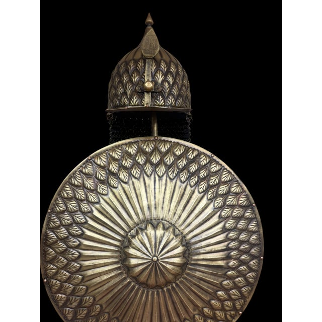 Turkish Brass Leaf Motif Helmet Shield Set For Sale - Image 13 of 15