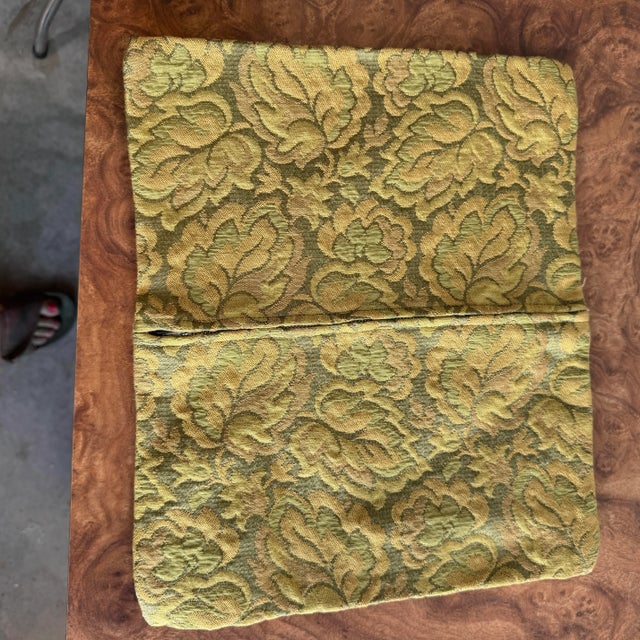 Vintage green and gold jacquard pillow cover. This pillow cover is in great shape. Appears to be handmade and from high...