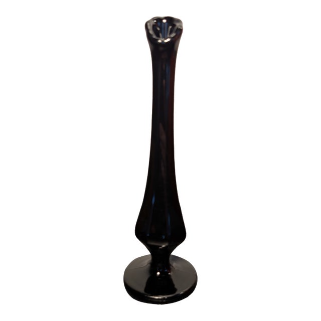 Mid Century Black Swung Glass Bud Vase For Sale