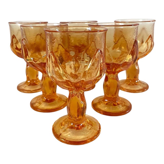 Vintage MCM Franciscan Tiffin Glass Cabaret Yellow Cornsilk Goblets Set of 6 For Sale