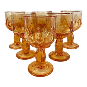 Vintage MCM Franciscan Tiffin Glass Cabaret Yellow Cornsilk Goblets Set of 6
