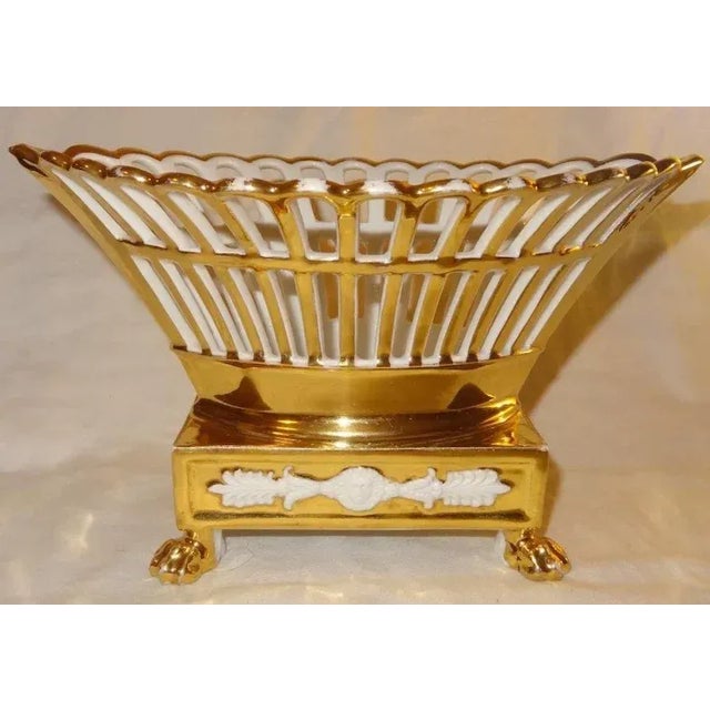19th Century 1820s French Empire White & Gold Porcelain Basket For Sale - Image 5 of 9