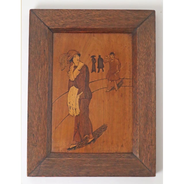 1920s Art Deco Wood Inlay Picture of Fashionable Lady and Gentleman, Germany, 1920 For Sale - Image 5 of 10
