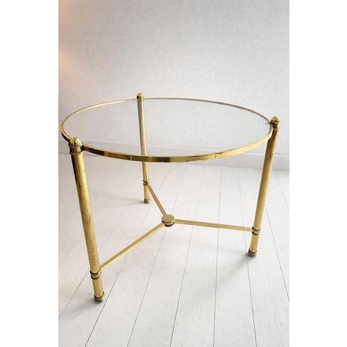 French Brass and Glass Round Cocktail Table in the style of Maison Baguès For Sale - Image 8 of 8