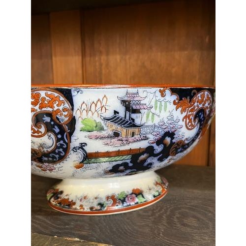 1900 - 1909 1900s Ridgway Corey Hill Footed Oblong Tureen Bowl Imari Asian Orange Flow Blue 14.25" For Sale - Image 5 of 12