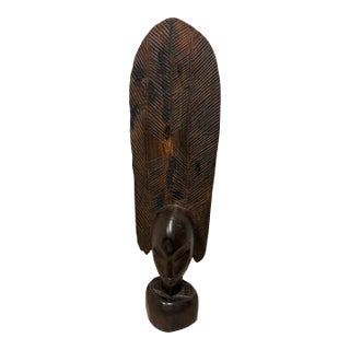 Mid 20th Century Carved African Female Bust | Ebony Hardwood Sculpture | 26” Tall Modernist Figurative Art For Sale