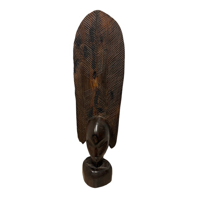 Mid 20th Century Carved African Female Bust | Ebony Hardwood Sculpture | 26” Tall Modernist Figurative Art For Sale