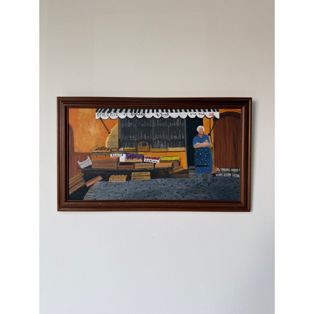 1980's M.GayLord Folk Art Impressionist Woman at Grocery Store Oil on Canvas - Framed For Sale - Image 4 of 7
