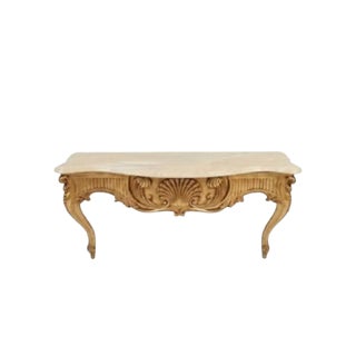 ​Monumental Exquisite Vintage Louis XV Rococo-Style Gilt Wood and Off White Marble-Top Wall-Mounted Console Table For Sale
