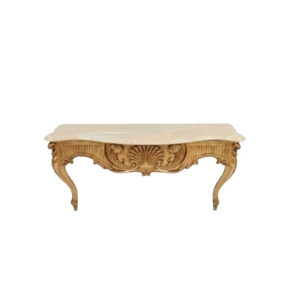 ​Monumental Exquisite Vintage Louis XV Rococo-Style Gilt Wood and Off White Marble-Top Wall-Mounted Console Table For Sale