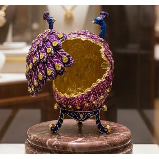 LIMITED EDITION Peacock Fabergé Egg style Austrian Crystal Diamonds 24K Gold Handmade Pierre Lorren Art Pierre Lorren's...