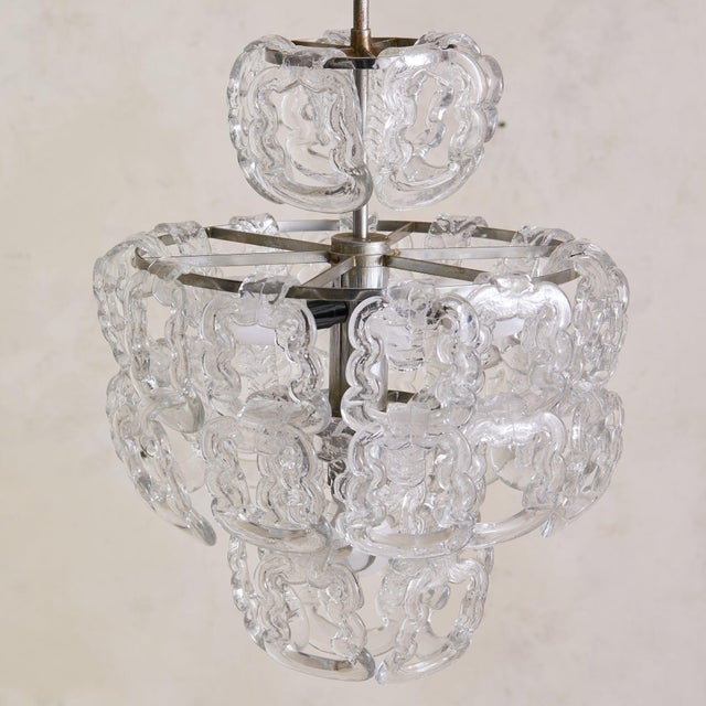 1970s 1970s Italian Tiered Murano Glass Chandelier Attributed to Angelo Mangiarotti For Sale - Image 5 of 7