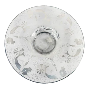 French Sterling Silver Overlay Art Deco Crystal Charger Signed Saint Graal