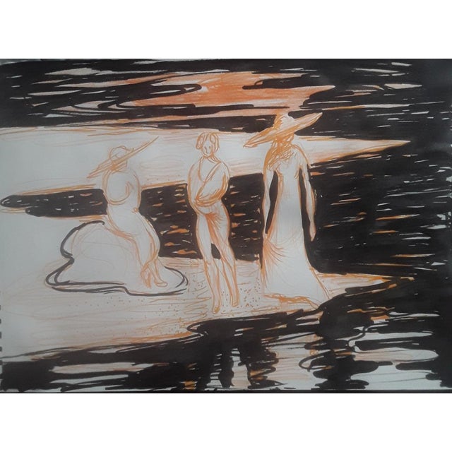 Veronika Issaeva-Agenos, Beach, 2024, Mixed Media on Paper For Sale