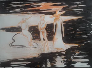 Veronika Issaeva-Agenos, Beach, 2024, Mixed Media on Paper