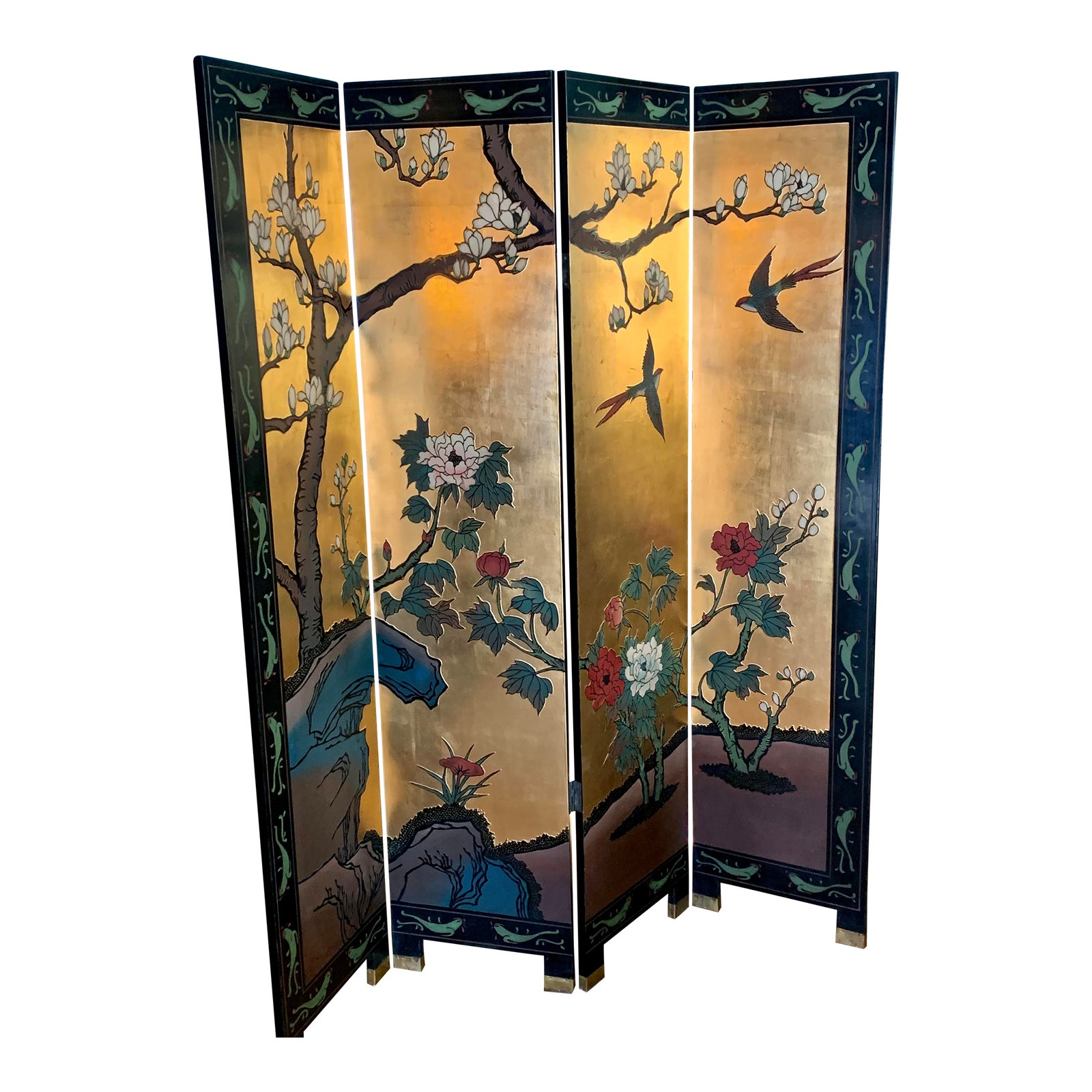 Vintage Asian Room Divider Screen With Gold Wash Chairish