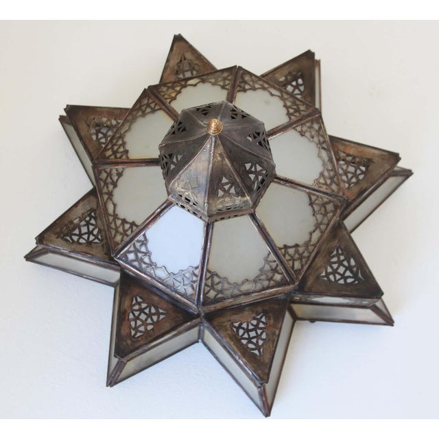 Late 20th Century Moroccan Moorish Star Shape Frosted Glass Lantern Light Shade For Sale - Image 5 of 17