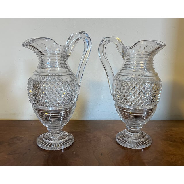 Large Antique Early 19th Century George III Anglo Irish Cut Crystal Glass Wine Ewers or Water Pitchers - A Pair For Sale - Image 15 of 16
