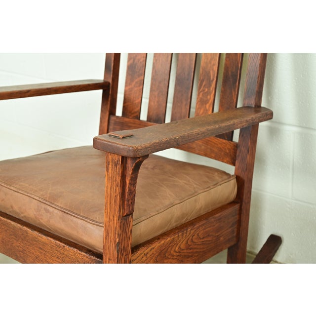Brown Stickley Brothers Antique Mission Oak Arts & Crafts Rocking Chair, Circa 1910 For Sale - Image 8 of 13
