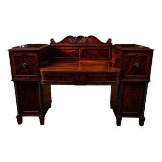 William IV Mahogany Twin Pedestal Sideboard with Carved Back, England, 1837 For Sale