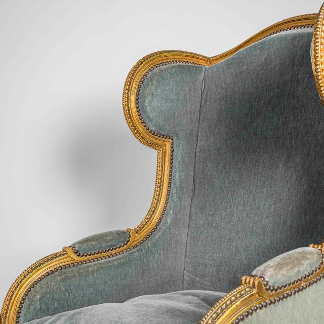 French Louis XVI Giltwood Wing Chair For Sale - Image 3 of 18