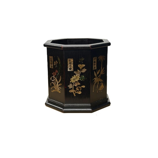 Coffee Chinese Dark Brown Natural Patina Mother of Pearl Brush Pen Holder Art For Sale - Image 8 of 9